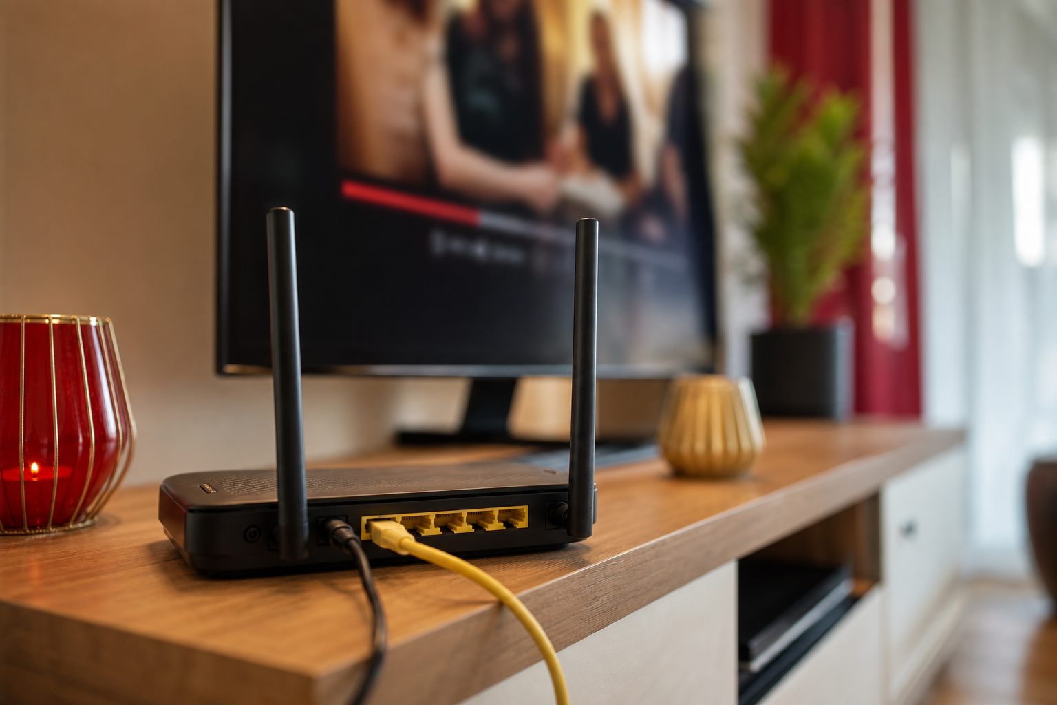Router y cable Ethernet para una conexión IPTV estable