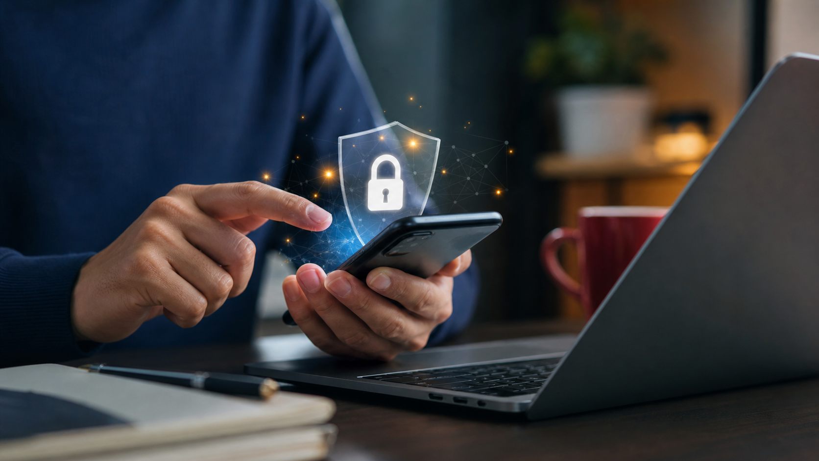 Protección de datos personales en un ordenador y un teléfono móvil